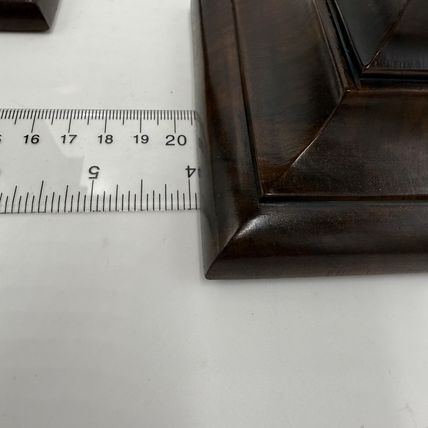 Early 20th Century Walnut Veneer Wood Pedestal Candlesticks Pair Red Velvet 10”