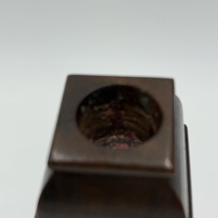 Early 20th Century Walnut Veneer Wood Pedestal Candlesticks Pair Red Velvet 10”