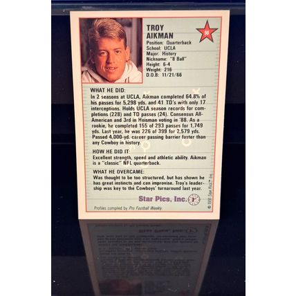 TROY AIKMAN 1991 STAR-PICS FLASHBACK FOOTBALL CARD #50