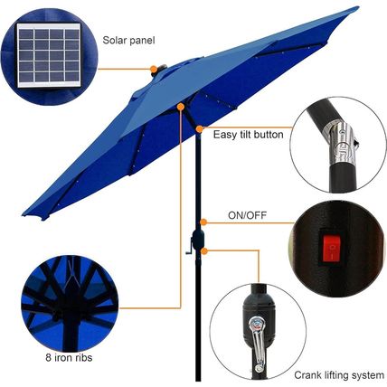 Blissun 9 Ft Solar Umbrella 32 LED Lighted Patio Umbrella Table Market Umbrella