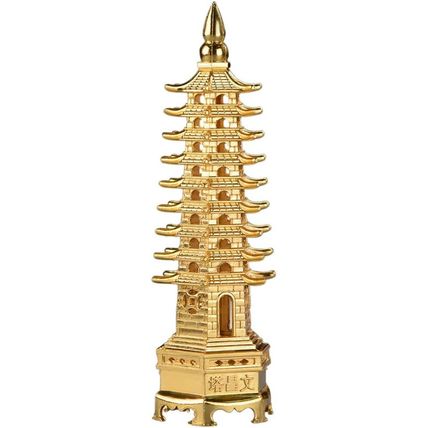 BRABUD 5.1'' Alloy Fengshui 9 Level Pagoda Wenchang Tower Statue Protection Busi
