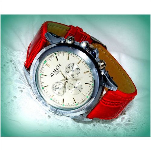 Sale Large Face Sports Style Womage Wrist Watch Red Patent Strap Jewellery 542