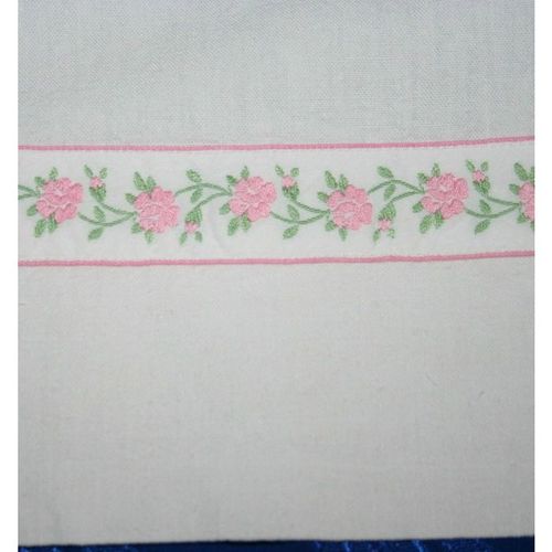 French Vintage 1970 Embroidered Linen Cotton Sheet