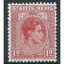St Kitts-Nevis 1943 SG69a 1d Carmine Mounted Mint ....