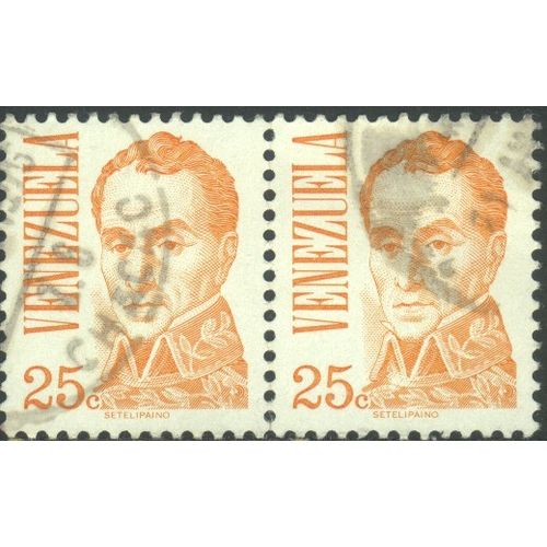 Venezuela 1976 - SG2317 - 25c orange - "Bolivar" (J.M. Espinoza) x 2 - used