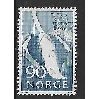 NORWAY 1966 WORLD SKIING OSLO 90 ORE BLUE SKI JUMPING TOWER SG589 FINE USED#2