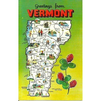 United States VERMONT Map Postcard (Dexter S-39127-B)