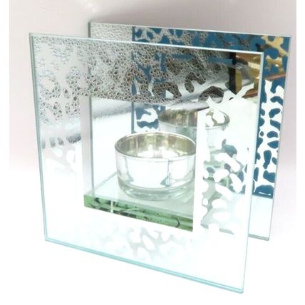 Silver Animal Print Tealight Holder 12 CM Glass Gift Home Decor Boxed