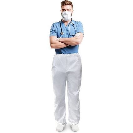 White Disposable Scrub Pants, X-Large. Pack of 10 Microporous Disposable Pant...