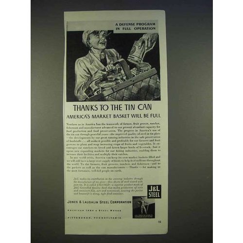 1940 J&L Steel Ad - Thanks to the Tin Can Basket Full