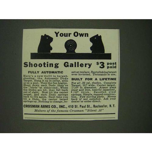 1940 Crosman Arms Automatic Dodo Target Ad - Your own Shooting Gallery