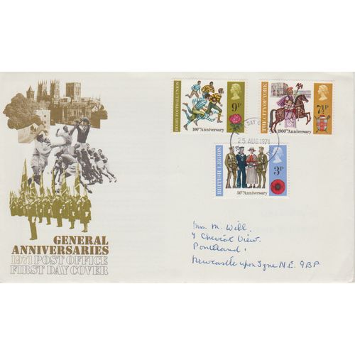 GB 1971 General Anniversaries GPO FDC Newcastle pm see others