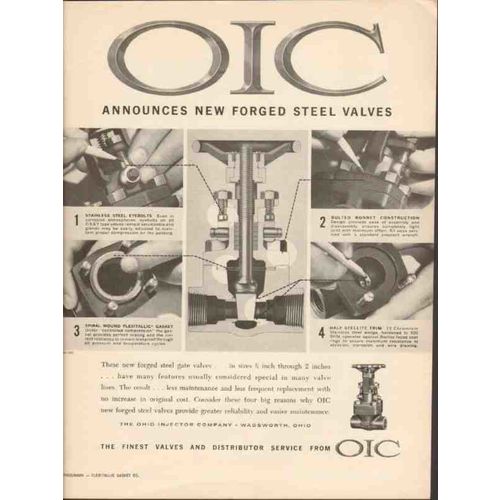 OHIO INJECTOR COMPANY 1962 announce new forged steel valves vintage ad