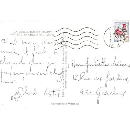 La Corse Lac de Creno France Postcard posted 1966 VGC