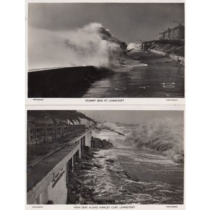 High Stormy Seas at Lowestoft Suffolk 2x Real Photo Disaster Postcard s