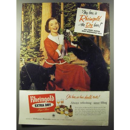 1953 Rheingold Extra Dry Lager Beer Ad - My beer is Rheingold - Bear Cubs