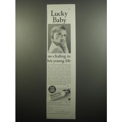 1933 Vaseline Borated Ad - Lucky baby no chafing in his young life