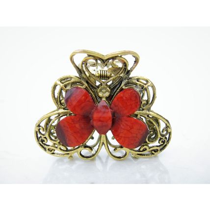 Medium butterfly flower jeweled antique bronze hair claw clip