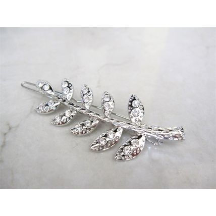 Gold or silver leaf shaped crystal hair barrette clip bridal clip bridal
