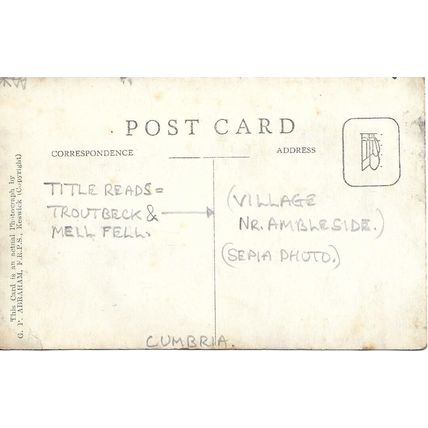 Troutbeck & Mell Fell - nr Ambleside - Cumbria - Vintage Postcard