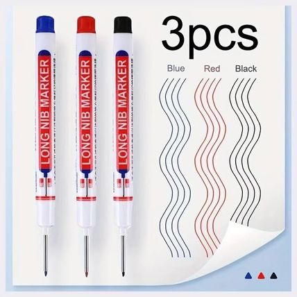 Multi-colour Deep Hole Lengthened Nib Head Marker Pen Black Red Blue 3pcs