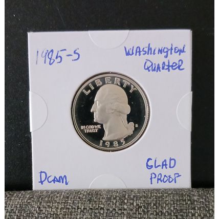1- 1985 S ( CLAD PROOF/ DCAM ) WASHINGTON QUARTER.