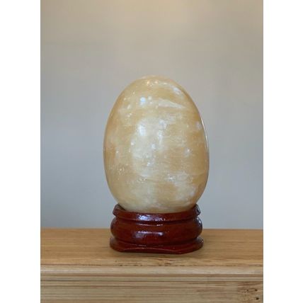2" Calcite Crystal Egg Yellow Healing Chakra Stone Meditation Crystals W Stand