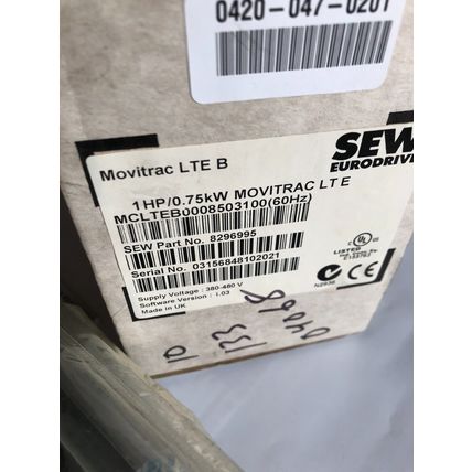 New Sew Eurodrive Mclteb0008503100 (60hz),1 Hp/0.75Kw Movitrac Lte B,SD