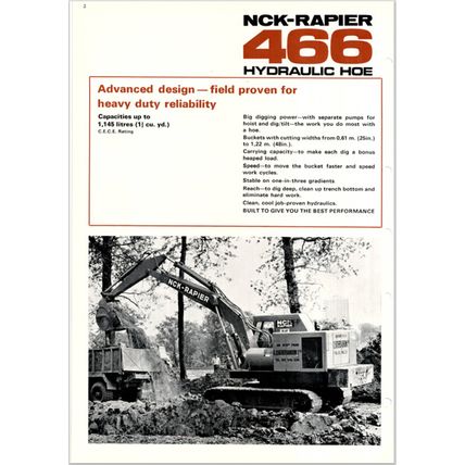 Rapier NCK 466 Hoe All Hydraulic Specifications Brochure 1973 466/4A PDF