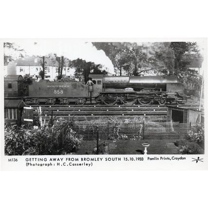 Southern 858 Train at Bromley South Station Railway Real Photo Postcard