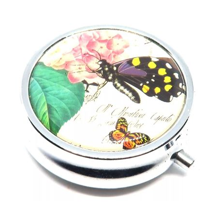 Black & Yellow Butterfly & Flowers 1.5 CM Pill Box Carte Postal Ladies Gift