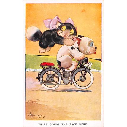 G E Studdy : We're going the pace here : "Bonzo" postcard 1373
