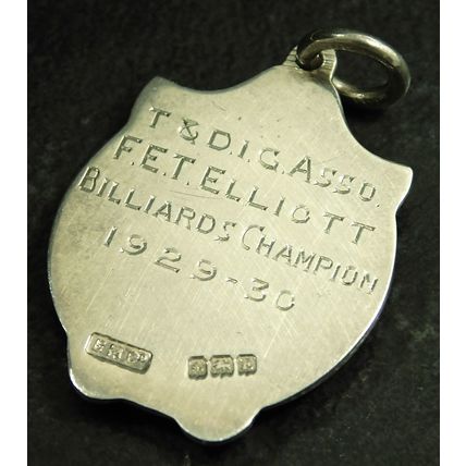 Vintage Sterling Silver Albert Watch Chain Billiards Fob Medal By BMC 1929