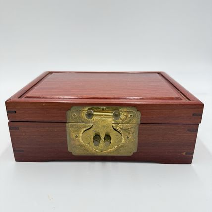 Chinese Classical Rosewood Brass Velvet Art Jewelry Case Trinket Box Wooden Asia