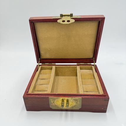 Chinese Classical Rosewood Brass Velvet Art Jewelry Case Trinket Box Wooden Asia