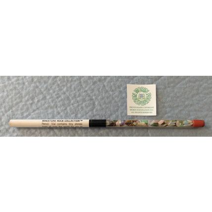 MINIATURE ROCK COLLECTION PENCIL with VIAL CONTAINING TINY STONES FROM WORLDWIDE