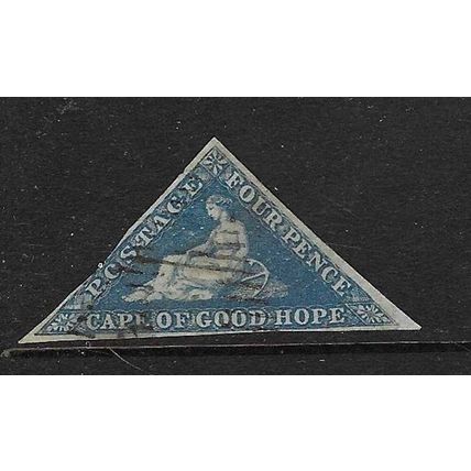 CAPE OF GOOD HOPE QV 1853 4d TRIANGLE USED 1 FULL SIDE 2 PART MARGINS SG2