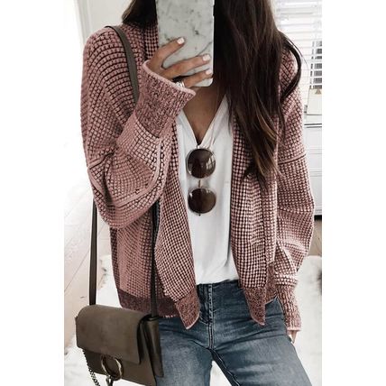 Peach Blossom Plaid Contrast Trim Open Front Cardigan