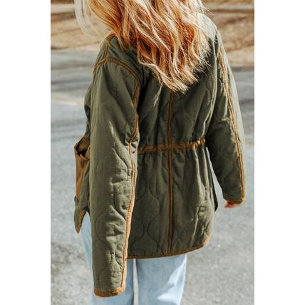 Green Stitching Quilted Drawstring Jacket