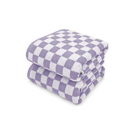 Orchid Petal Checkered Print Soft Large Bath Towel