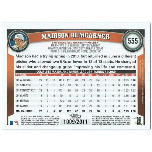 2011 Topps Gold - #555 - Madison Bumgarner /2011
