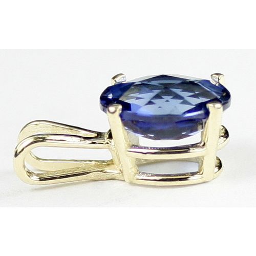 Created Blue Sapphire, 14KY Gold Pendant, P002