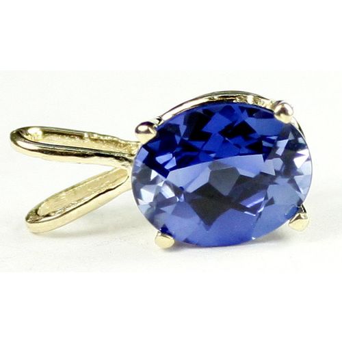 Created Blue Sapphire, 14KY Gold Pendant, P002
