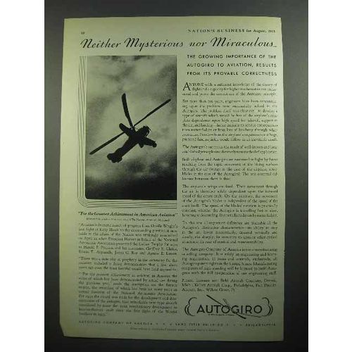1931 Autogiro Aircraft Ad - Mysterious nor Miraculous