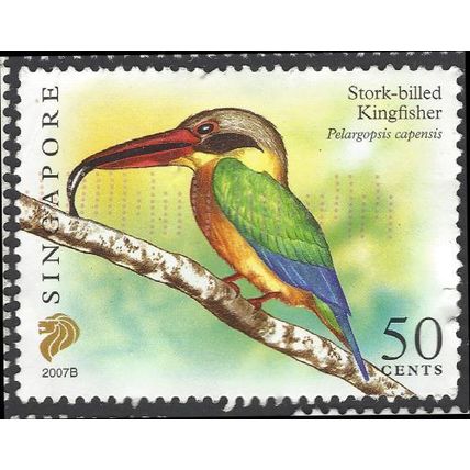 SINGAPORE, BIRD, Stork-billed Kingfisher, Pelargopsis capensis, green 2007, 50c