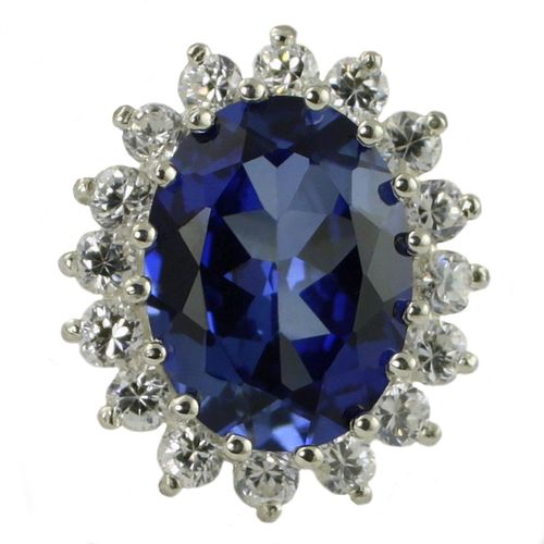 Created Blue Sapphire, 925 Sterling Silver Royal Engagement Ring, SR310