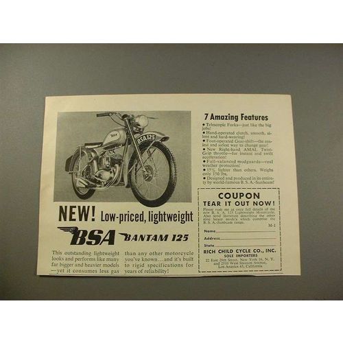 1949 BSA Bantam 125 Motorcycle Ad - Amazing Features