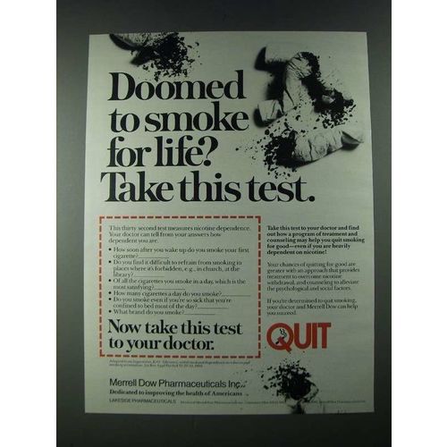 1987 Merrell Dow Pharmaceuticals Ad - Doomed to Smoke For Life?