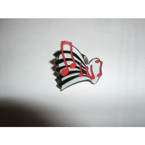Enamel Black White and Red Musical Notes Badge