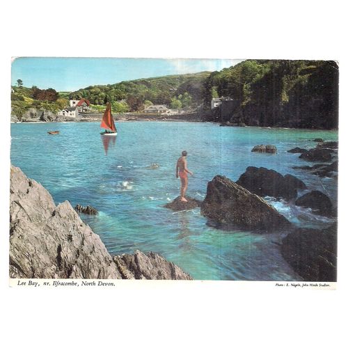 LEE BAY, nr. ILFRACOMBE, DEVON used vintage postcard John Hinde 1984 postmark =